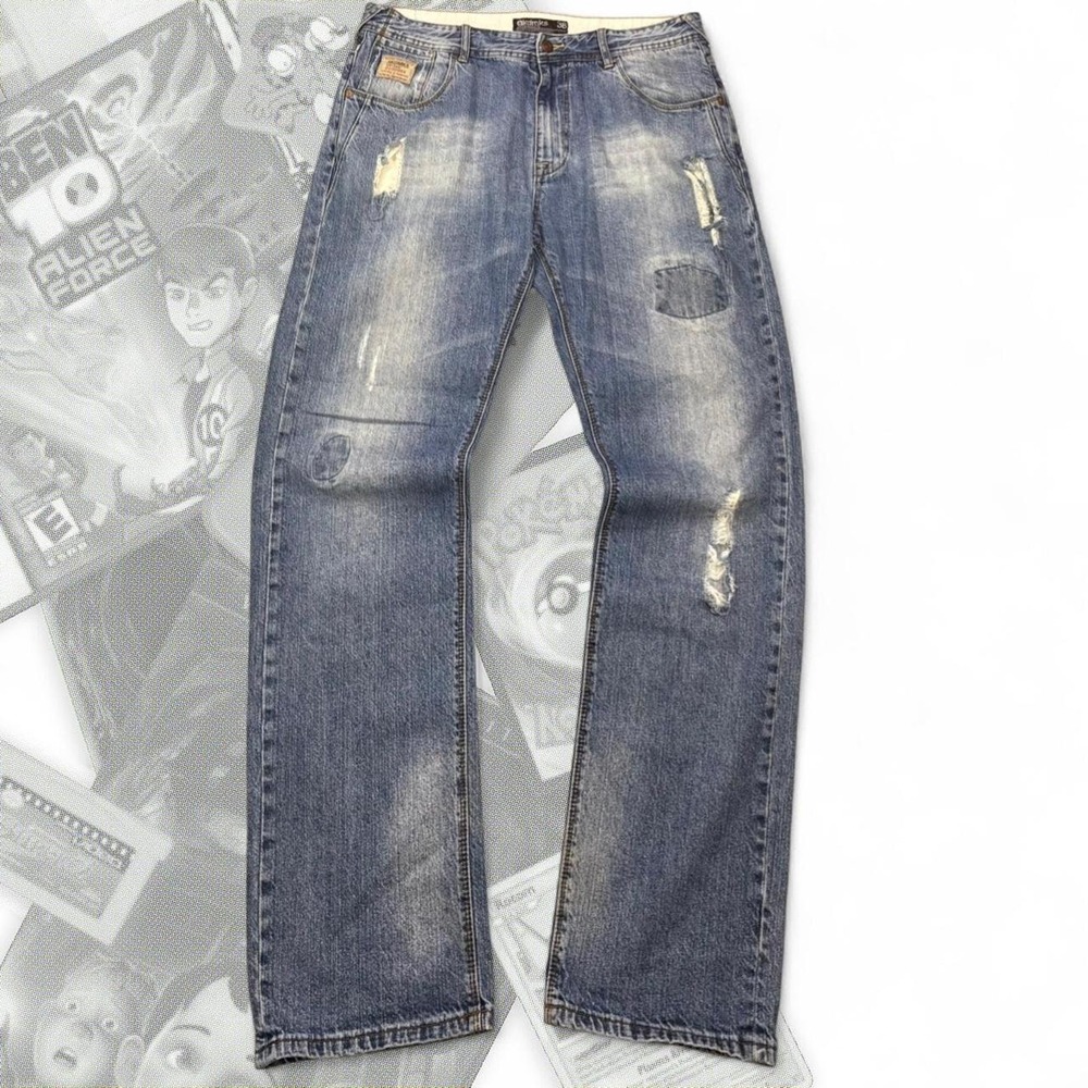 Vintage Y2K Akdmks Light Blue Wash Baggy Wide Leg Distressed Jeans